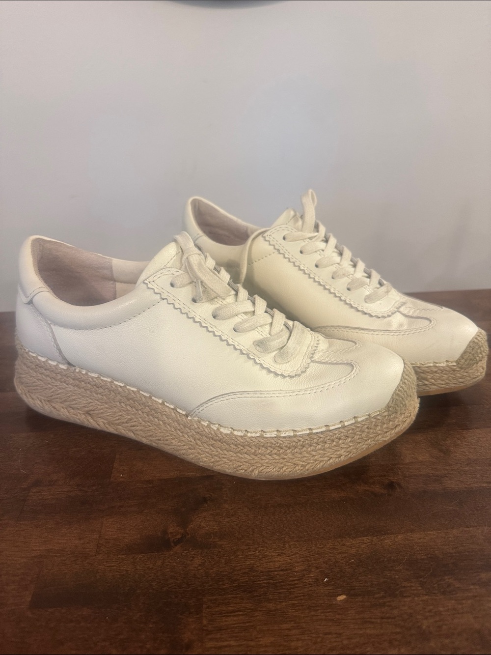 Womens Cream Espadrille Platform Sneakers